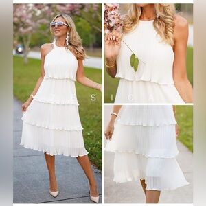 ZESICA Sleeveless Halter Neck Ruffle Tiered Layered Chiffon Midi Dress